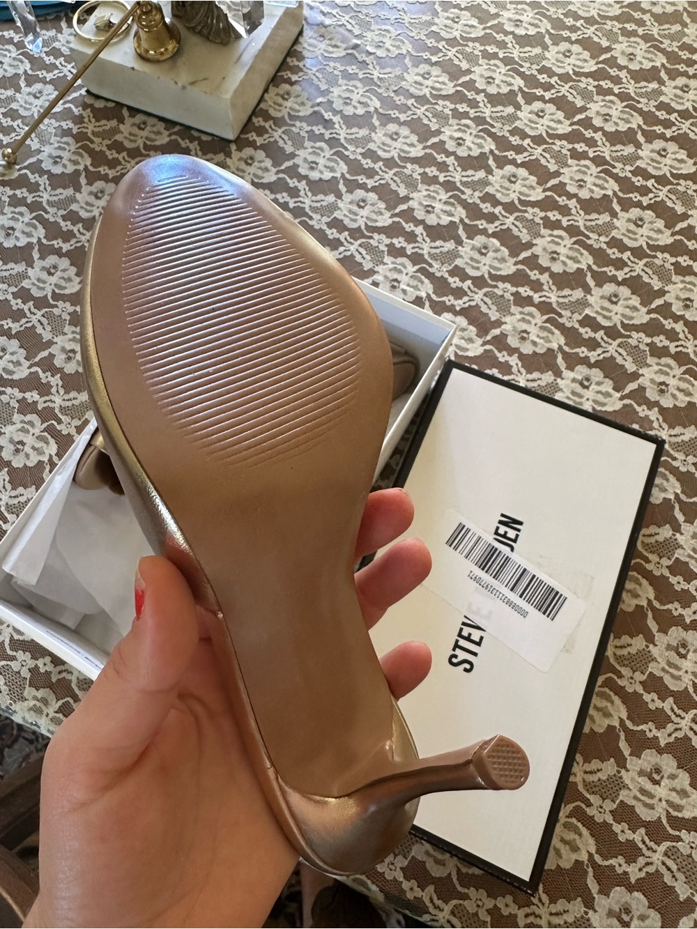 Steve Madden Priya Gold Open-Toe Stiletto Mules - Women Shoes - Picture 5 of 5